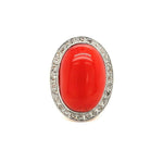 18k Gold and Platinum Genuine Natural Ox Blood Coral and Diamond Ring (#J5398)