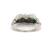10k Gold Art Deco Genuine Natural Emerald and Diamond Filigree Ring (#J5523)