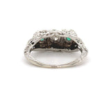10k Gold Art Deco Genuine Natural Emerald and Diamond Filigree Ring (#J5523)