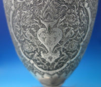 Middle Eastern Persian .84 Silver Vase Hand Chased Engraved Flowers Birds #6296