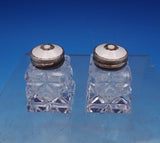 Norwegian Sterling Silver Glass Salt Pepper Shaker Set 2pc White Enamel (#6896)