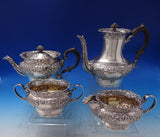 Robert Hendery Canadian Sterling Silver Tea Set 4pc Chased with Ebony  (#7188)