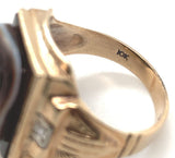 10k Yellow Gold Men's Ring with Stone Double Warrior Cameo Size 9.25 (#J6634)