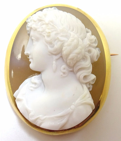 Fine 18k High Relief Genuine Natural Stone Cameo Pin (#J3568)