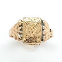 10k and 14k Gold Victorian Poison Ring Hidden Compartment Size 6 (#J6352)