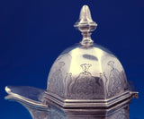 Buccellati Sterling Silver Tea Set 5pc Coffee, Tea, Sugar, Creamer, Tray (#8934)