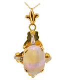 18k Oval Genuine Natural Opal with 14k Chain (#J3908)