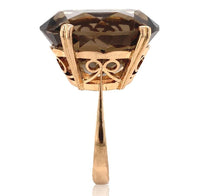 18k Ring with Large Oval Genuine Natural Smoky Quartz Size 6.75 (#J6606)