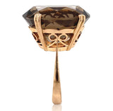18k Ring with Large Oval Genuine Natural Smoky Quartz Size 6.75 (#J6606)