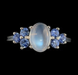Platinum 1.13 Carat Genuine Natural Moonstone and Blue Sapphire Ring (#J7170)