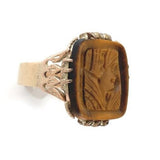 Victorian Genuine Natural Tiger's Eye Cameo 10k Gold Ring Size 10.5 (#J6222)