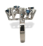 18k White Gold Genuine Natural Sapphire Diamond Modernist Handmade Ring (#J7081)