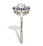 14k White Gold Genuine Natural Moonstone and Blue Sapphire Ring Size 7 (#J7617)