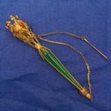 Gilt Tussie Mussie with Red Glass Gems and Green Glass Handle (#J7461)