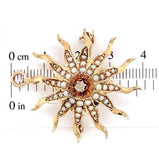 14k Rose Gold Starburst Diamond and Seed Pearl Pin Pendant Jewelry (#J6958)