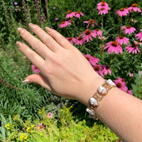 14k Yellow Gold Genuine Natural Shell Cameo Bracelet with Carved Roses (#J6895)