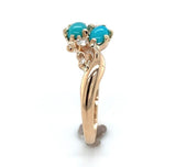 10k Rose Gold Victorian Genuine Natural Turquoise and Diamond Ring 5.5 (#J6569)