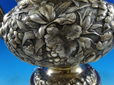 Repousse by AE Warner Coin Silver Tea Set 5 pc Samovar Birds Monkey Lion #8648