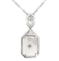 14k Gold Genuine Natural Rock Crystal Quartz Deco Filigree Necklace (#J6881)