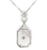 14k Gold Genuine Natural Rock Crystal Quartz Deco Filigree Necklace (#J6881)