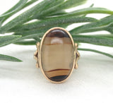 10k Yellow Gold Banded Genuine Natural Agate Ring Size 5 Jewelry (#J7271)