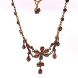 Genuine Natural Bohemian Garnet Necklace with Floral Drops (#J4816)
