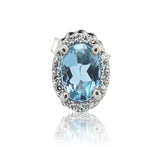Platinum Oval Genuine Natural Aquamarine and Diamond Halo Stud Earrings (#J6727)