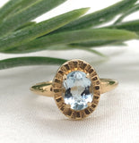10k Yellow Gold Ring with Oval 1.22ct Genuine Natural Aquamarine Size 7 (#J6771)