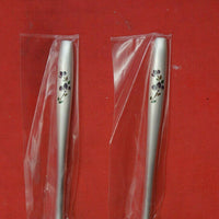 Japanese 800 Silver Dessert Set w/ enameled flowers & leaves in Original Box
