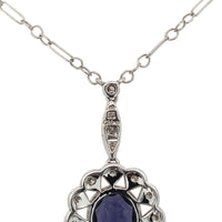 14k White Gold Genuine Natural Diamond Deco Style Pendant with Chain (#J7301)