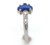 Platinum Australian Genuine Natural Black Opal and Diamond Ring Size 6.5 #J6546