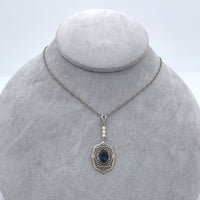 10k White Gold Filigree Art Deco Pendant with Original Paperclip Chain (#J6201)