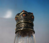 Sterling Silver and Cut Crystal Perfume Bottle Gilded with Coral Beads (#5551)