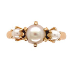 14k Rosey Yellow Gold Cultured Pearl Three-Stone Ring Size 7.5 Jewelry (#J6780)