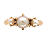 14k Rosey Yellow Gold Cultured Pearl Three-Stone Ring Size 7.5 Jewelry (#J6780)