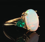 14k Yellow Gold 2.24 Carat Genuine Natural Australian Opal Emerald Ring (#7570)