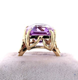 Asscher Cut 7.83ct Genuine Natural Amethyst 14k Yellow Gold Ring (#J5743)