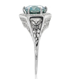 14k White Gold Filigree 3.70 Carat Teal Blue Genuine Natural Zircon Ring #J6922