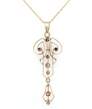 14k Yellow Gold Antique Diamond and Pearl Lavaliere with 18" Chain (#J7596)