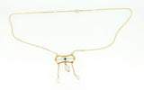 Art Nouveau 10k Yellow Gold Pearl Festoon Necklace w/Lab-Created Sapphire #J4381