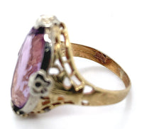 10k Yellow and White Gold Filigree Genuine Natural Amethyst Ring Flowers #J6346