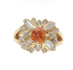 14k Yellow Gold Heavy Mandarin Orange Genuine Natural Garnet Diamond Ring #J6315