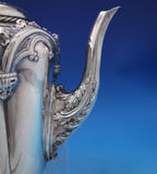 Portuguese .833 Silver Tea Set 4pc Brick Motif Roses Gothic Archway w/Tray #7213