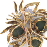 18k Yellow Gold Large Carved Chalcedony Flower and Jade Leaf Pin (#J6235)