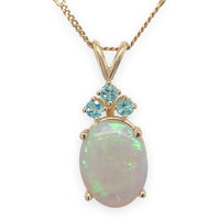 14k Gold Oval 6.24 Carat Australian Genuine Natural Opal Pendant Apatite #J6716
