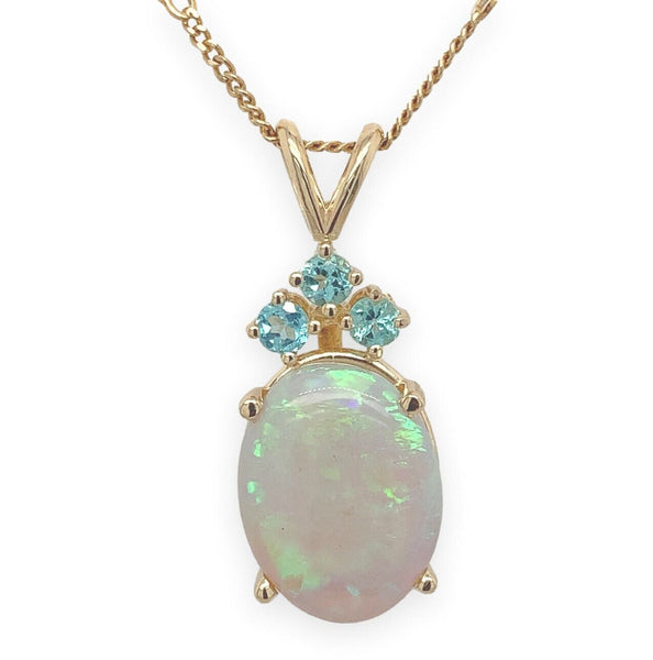 14k Gold Oval 6.24 Carat Australian Genuine Natural Opal Pendant Apatite #J6716