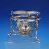 Dutch .833 Silver Warming Stand with Burner Cast Figural Faces Swags Birds #6534