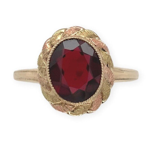 10k Yellow and Rose Gold Red Synthetic Lab-Created Spinel Ring 10.25 (#J7086)