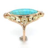 10k Gold Arts and Crafts Campito Genuine Natural Turquoise Flowers Ring (#J6560)