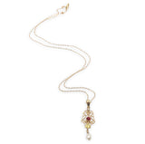 10k Yellow Gold Lavaliere with Pearl Drop and Red Glass Accent w/Chain (#J7193)